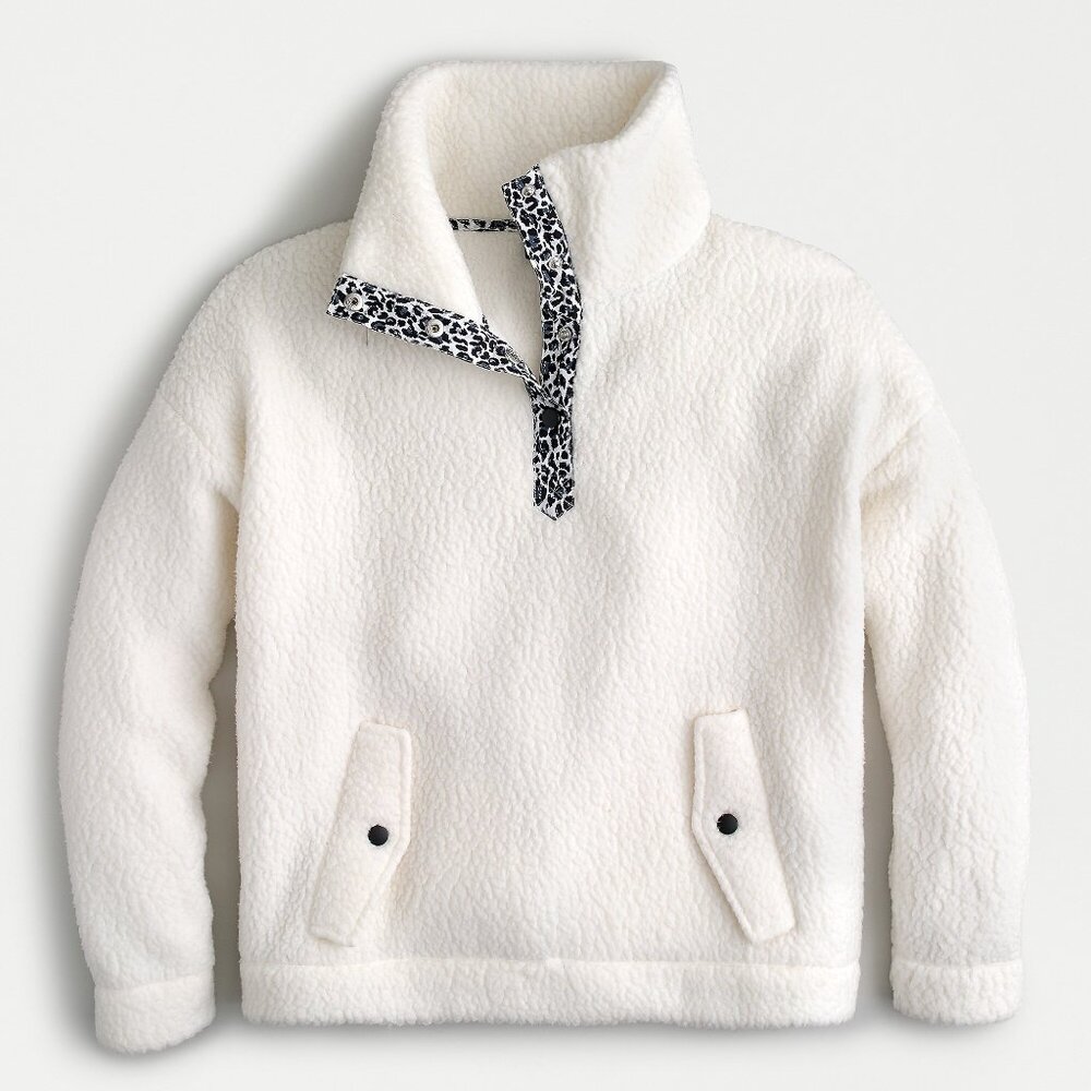 J.Crew Women's Polartec Vintage Sherpa Fleece Pullover Sweatshirt Jacket 2X
